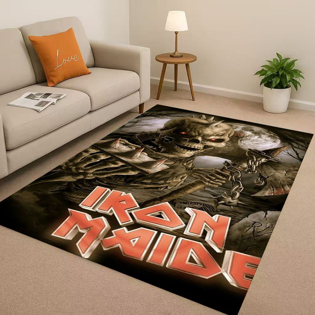 3D I Iron M Maidens Music Sign Living Room Non Slip Area Rug Soft Carpet for Bedroom Playroom Sofa,Easy Clean Home Decor Doormat
