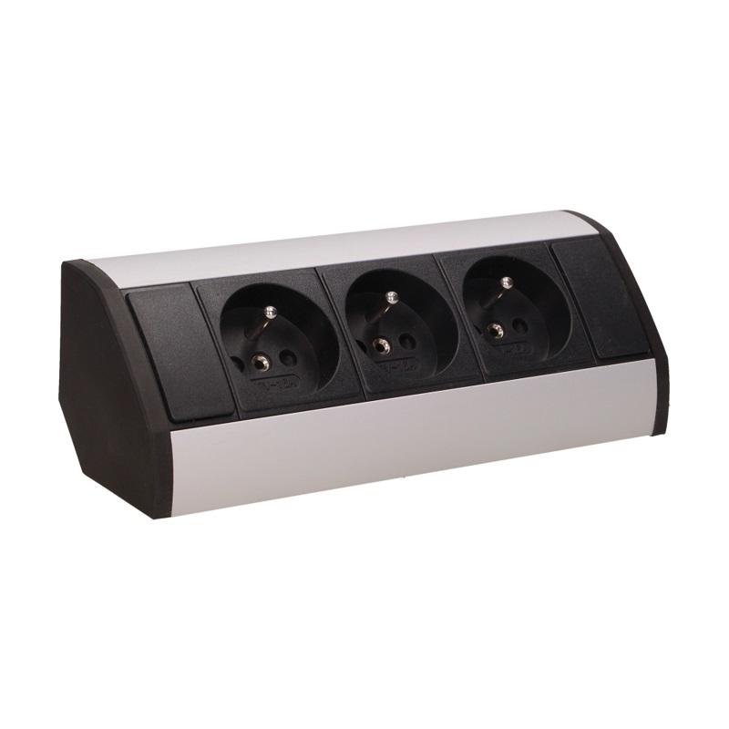 Furniture Socket 3X2P+Z Black-Silver - On-9001/Bg