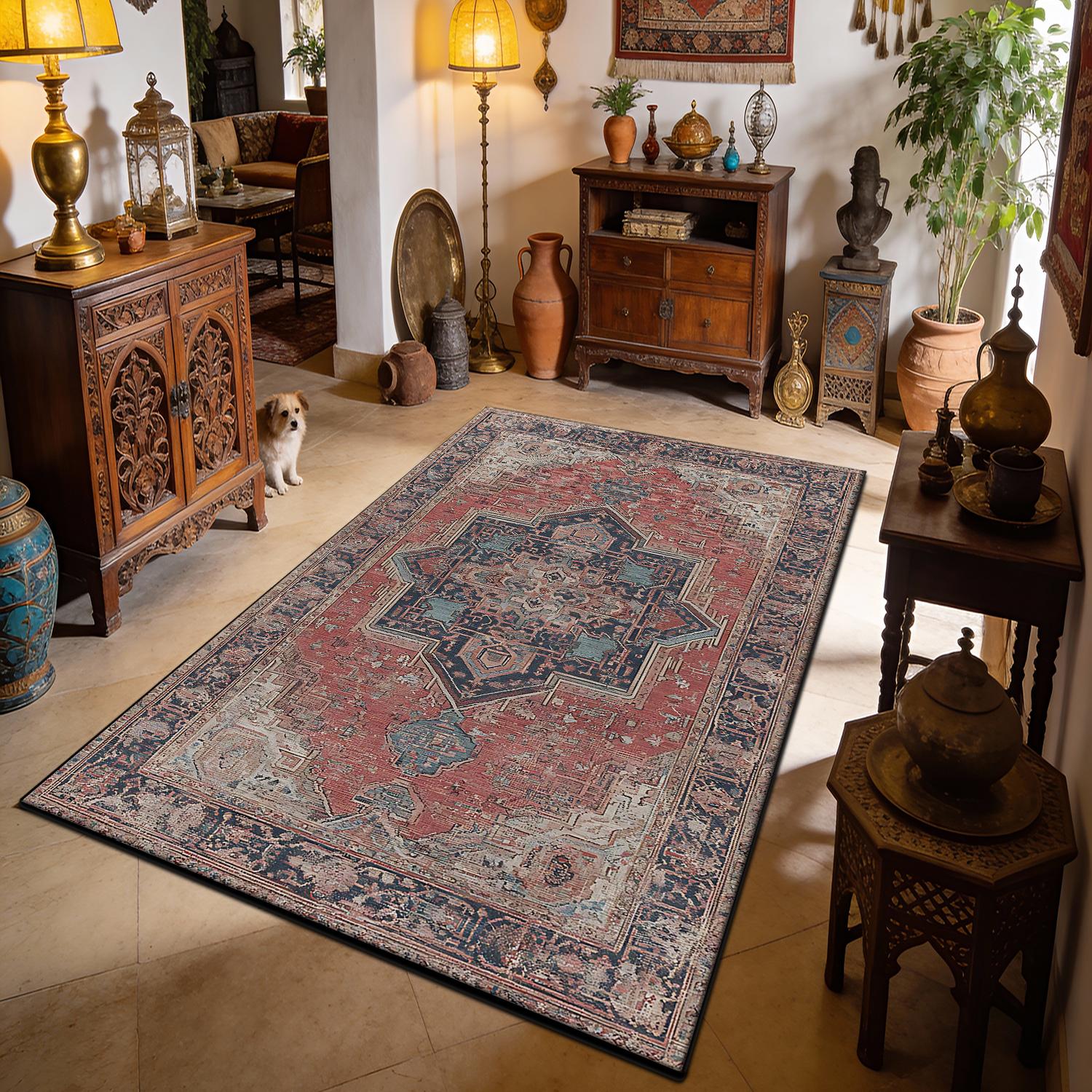 Retro Ethnic Style Geometric Home Carpet Decoration Living Room Large Area Rug 140x200 Persian Non-slip Washable Bedroom Mat 50x80cm