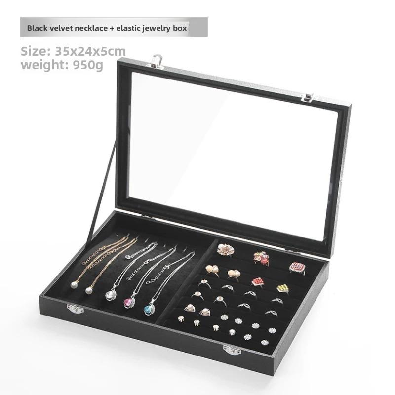 Pu Black Leather Jewelry Box Jewelry Display Box with Lid Transparent Dust Ring Earrings Necklace Bracelet Storage Box