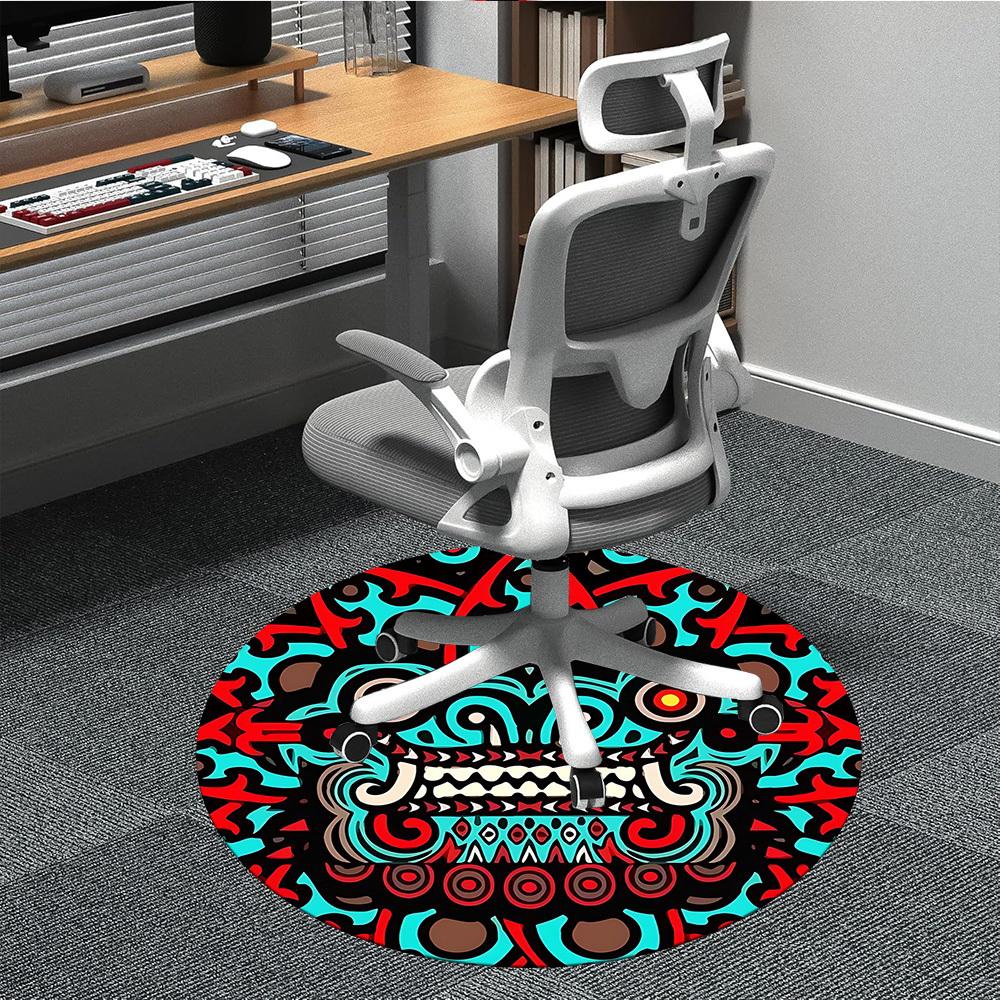 

1pc Tribal Mask Office Round Area Rug, Under Office Chairs Bedroom Living Room Home Decor, Room Deco 80cm