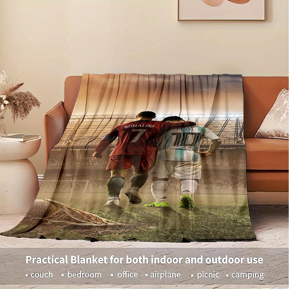 1pc Soccer Legends,Ronaldo Messi,SportsmanshipTheme Digital Printed Flannel Blanket, Super Soft Plush Fleece Bed Cover, Multi-Function Four