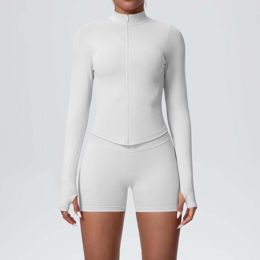 Women's Seamless Stand Collar Zip-Up Yoga Set with High Waist Leggings