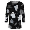 Women's Fashion Casual Round Neck Three-quarter Sleeve Halloween Printed T-shirt Top