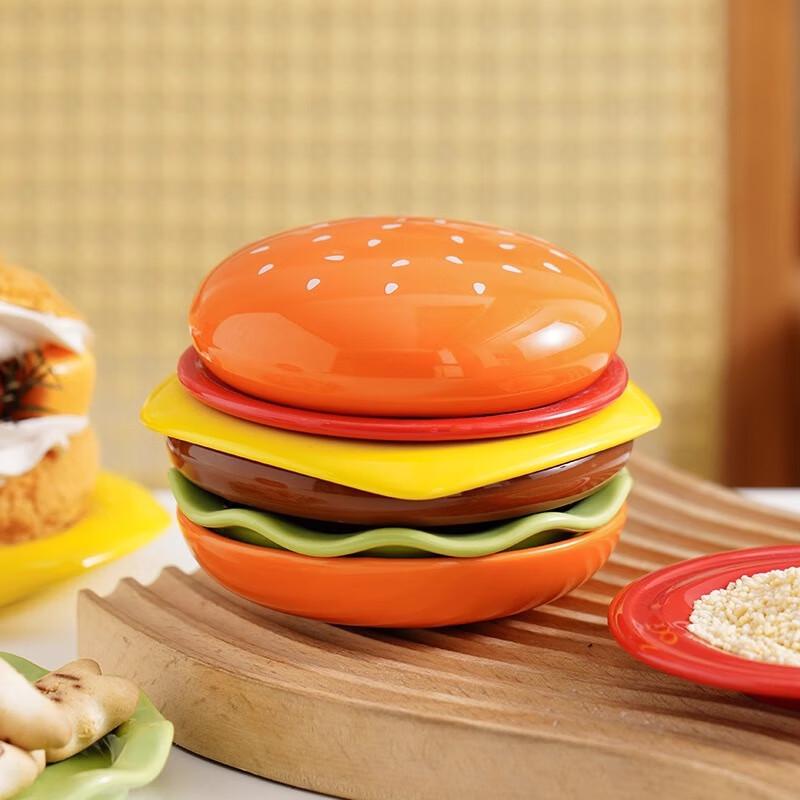 LISM Cartoon Hamburger Ceramic Snack Plate Set