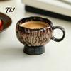 Vintage Style Afternoon Tea Mug Ceramic Coffee Mug, Reactive Glaze Latte Cup with Flow Pattern, Heat Resistant Hot Chocolate High Footed for