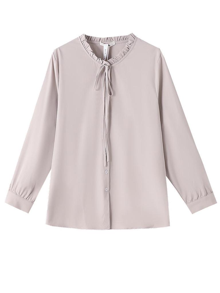 Plus Size Women's French V-neck Bowknot Shirt for Autumn & Winter (130-350 jin)