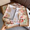 71Cm imitation silk small square scarf burgundy baroque pattern silk scarf versatile professional scarf spring and summer decorative scarf