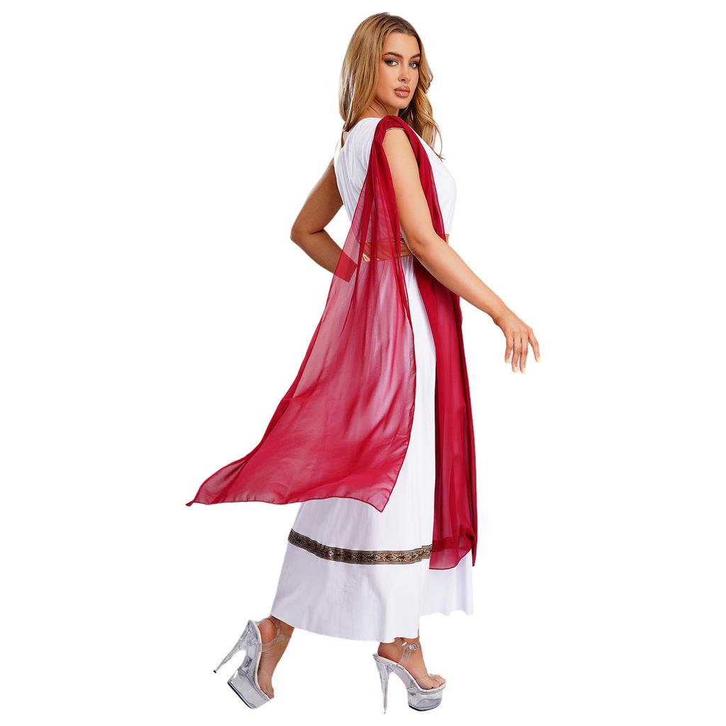Dam Antik Grekisk Kostym Ärmlös Högmidjad Tunika Klänning Guld Romersk Kejsarinna Toga Halloweenfest Klänning