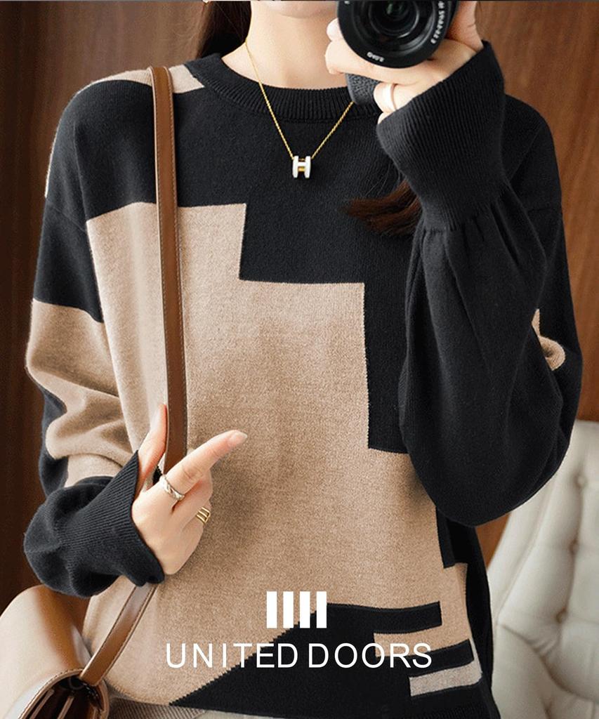 Türen Strickpullover mit Einsätzen Rund Lang Niedlich und Warm Dieser Pullover hat eine lockere Passform und einen Dolmanärmel, perfekt für oder die Schule und