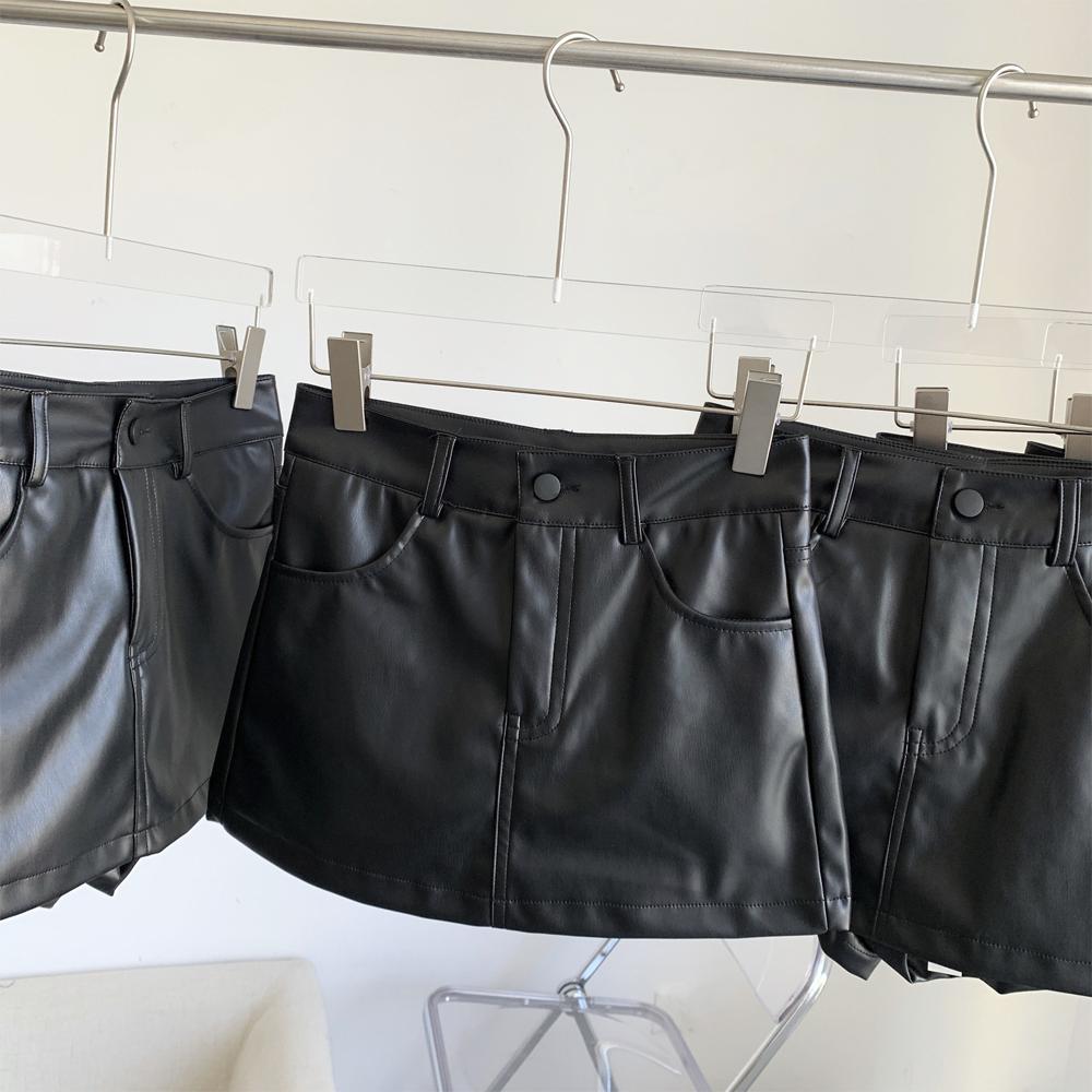Gonna Pantaloncini Sexy in Pelle PU da Donna Neri a Vita Alta A-line Mini Gonne Y2K Streetwear Pantaloncini da Ragazza Hot