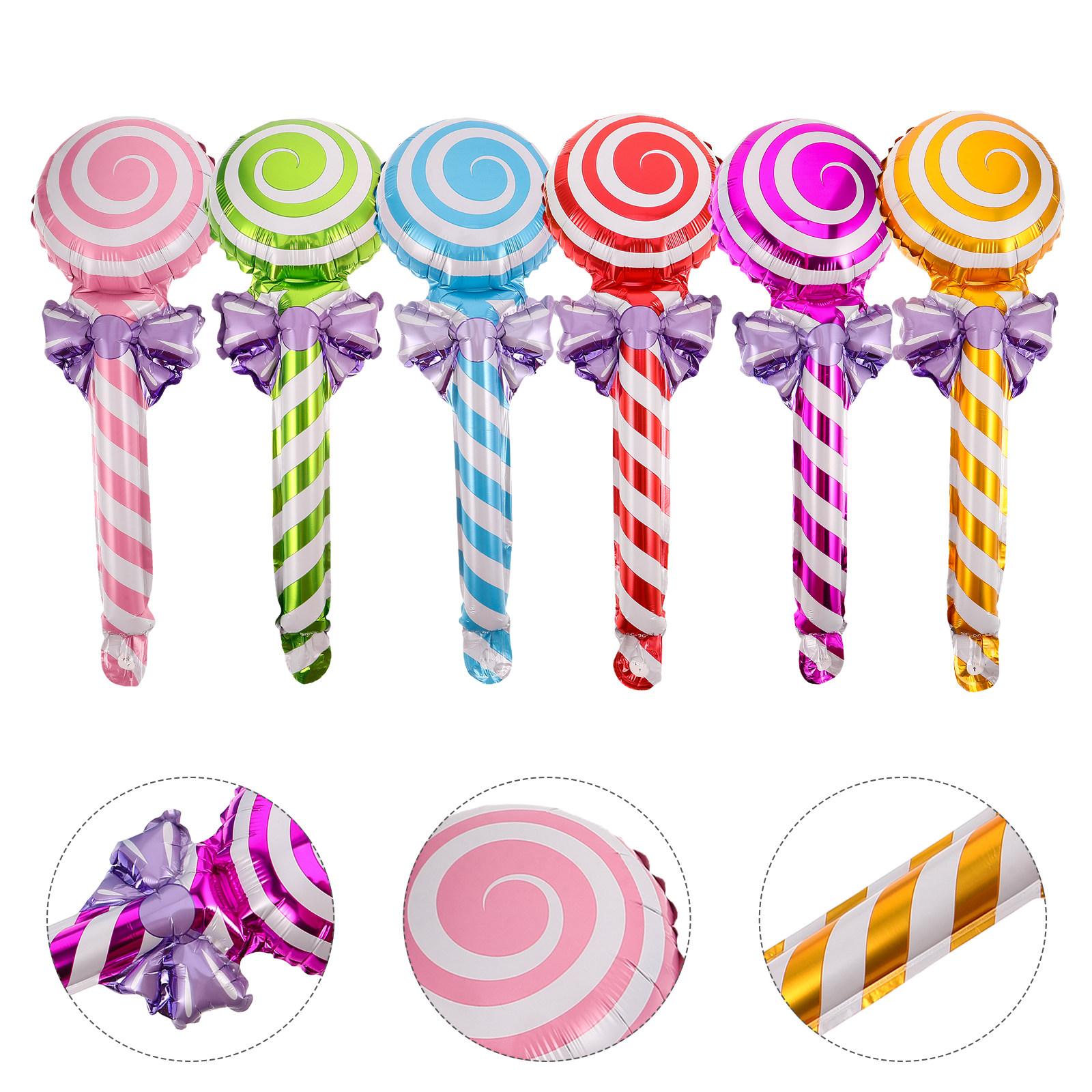

6 Pcs Inflatable Lollipop Decoration Balloon Shaped Candy Candyland Party Decorations Blow up Balloons Birthday Themed 18.5 Inch 47X18X0.6cm