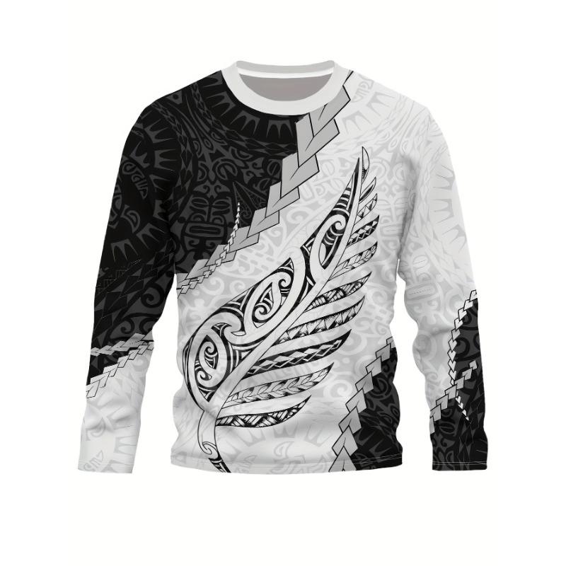 Maori Silver Fern New Zealand Print,Graphic Design Crew Neck Long Sleeves T-Shirt, Casual Comfy Sweatshirt for Spring Autumn