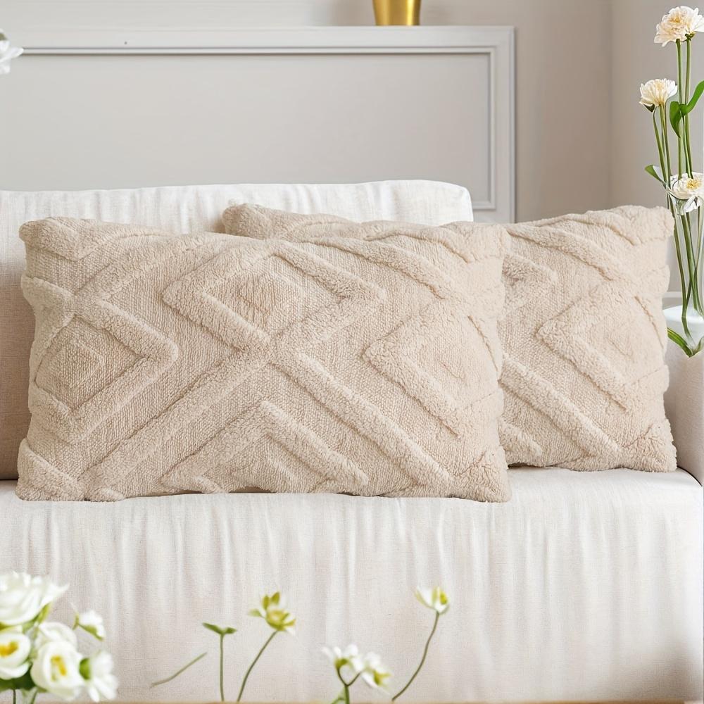 2Pcs Boho Abstract Plush Pillow Covers, Soft Fuzzy Decorative Cushion Cases for Couch, Sofa, Bedroom & Farmhouse Home Decor