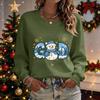 Damen Casual Weihnachtsdruck Rundhals Pullover Langarm Top für die Feierparty