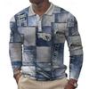 Stylish Mixed Print Long-sleeve Polo Shirt, Casual Trendy Design for Daily Wear.