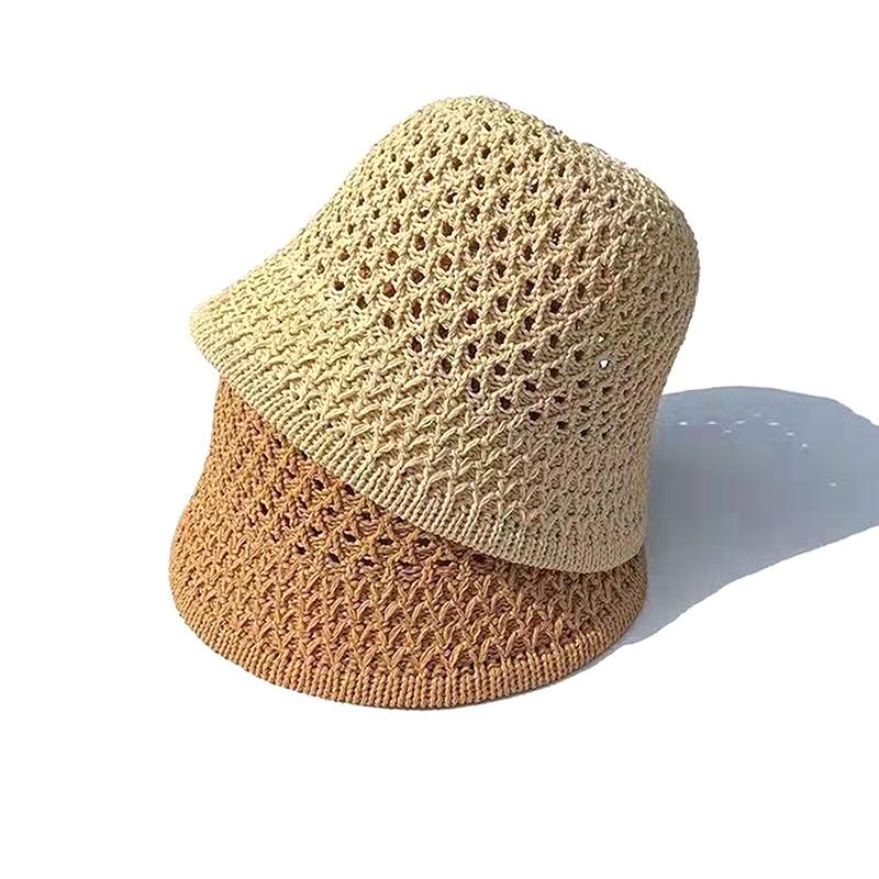 Handmade Crochet Floppy Top Summer Hats Collapsible Dome Bucket Hat Hollow Out Solid Color Beach Caps Simplicity Soft Women Hat