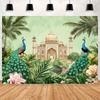 Peacock Theme Background Happy Birthday Flower Castle Waterfall Party Decor Backdrop Photography Studio Supplies Props Banner