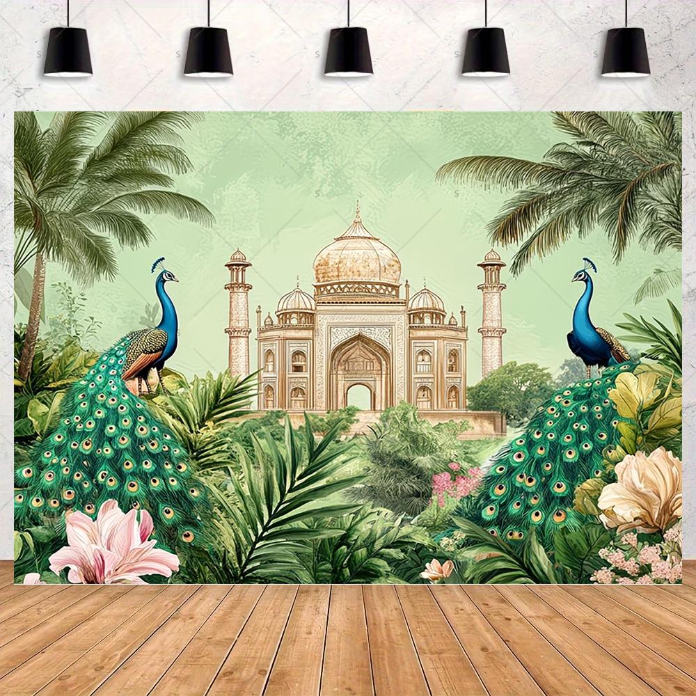 Peacock Theme Background Happy Birthday Flower Castle Waterfall Party Decor Backdrop Photography Studio Supplies Props Banner