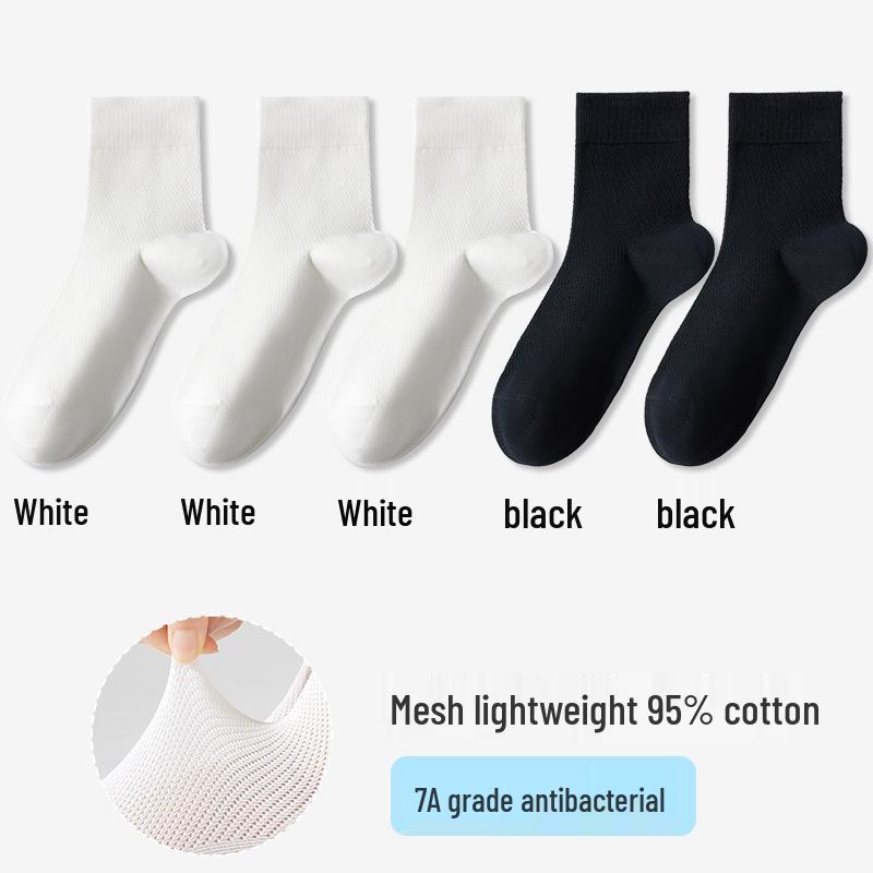 Women's Summer Cotton Mesh Mid-Calf Socks - Sweat-Absorbent, Odor-Resistant, Breathable, Non-Slip, Boneless, White.