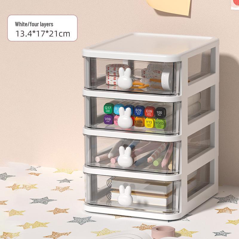 Rabbit Cartoon Transparent Mini Desktop Drawer Box for Stationery