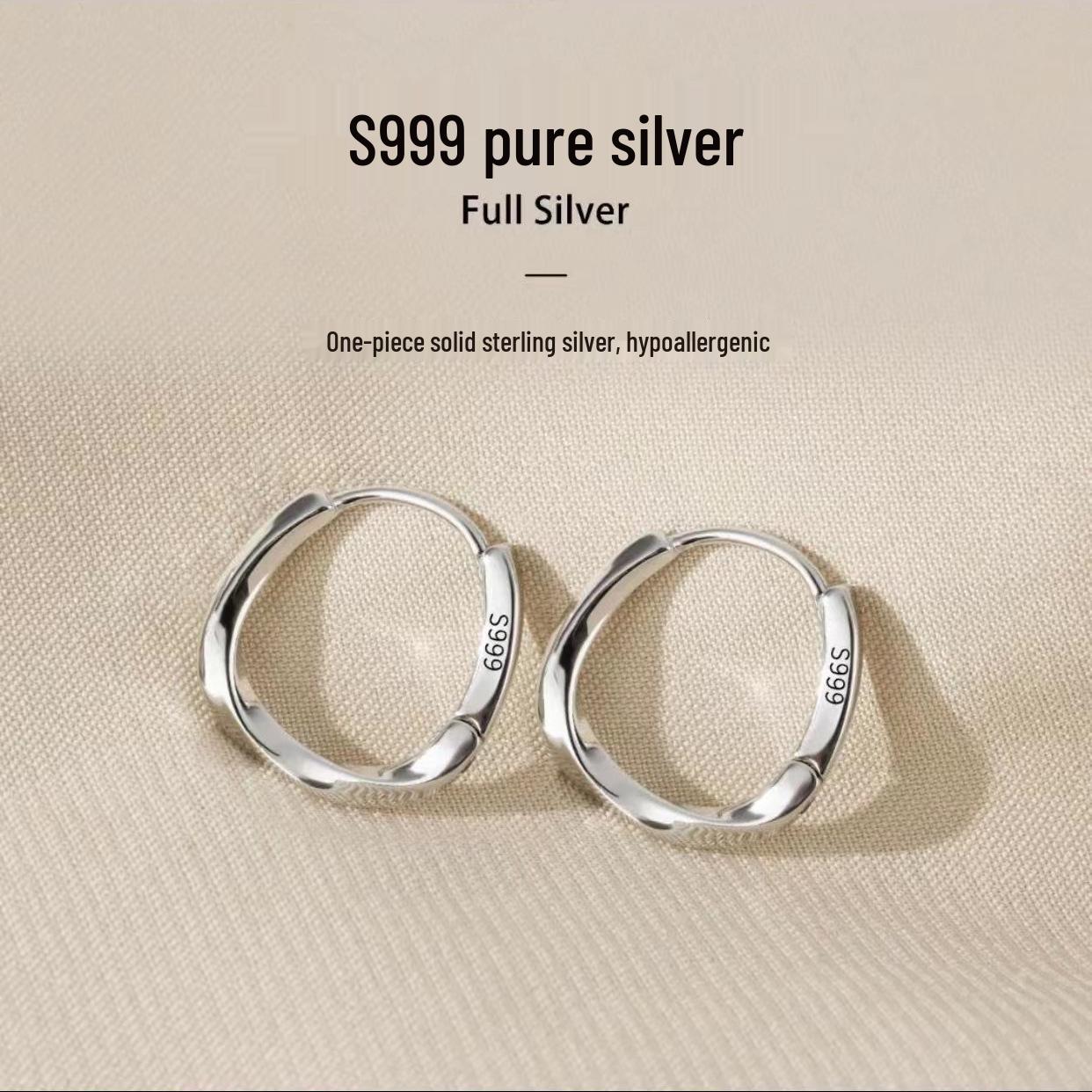 

S999 Pure Silver Möbius Earrings: Women s Hexagonal Stud Ear Cuffs S999 Silver