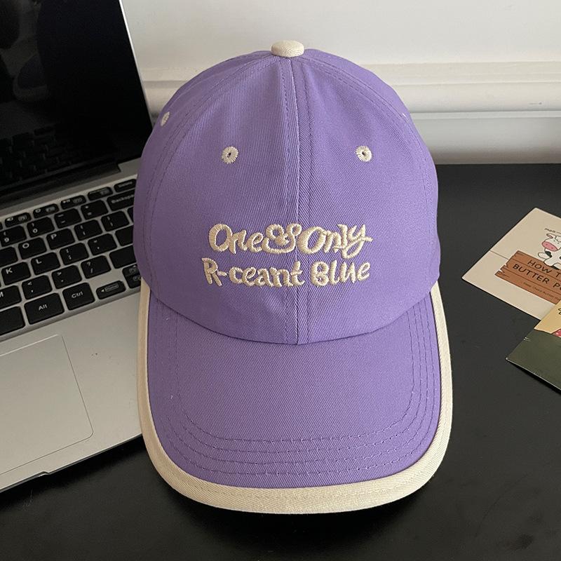 

Contrasting color splicing soft top hip-hop baseball cap men s and women s three-dimensional letters embroidery wide brim cap showing small face Adjustable