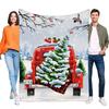 Cozy Christmas Throw Blanket with Red Vintage Truck Snowy Tree Design Perfect for Home Decor, Sofa, Bed, and Holiday Gifts for F