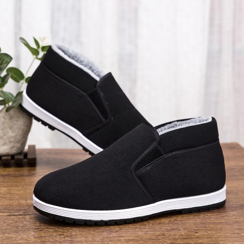 Winter old Beijing cotton shoes men's velvet thickened warm one-pedal cloth shoes soft sole wear-resistant non-slip high-top work shoes