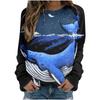 Autumn Round Neck Blue Women's T-shirt Loose Fitting Pullover Long Sleeved Whale 3D Printed Sweatshirt