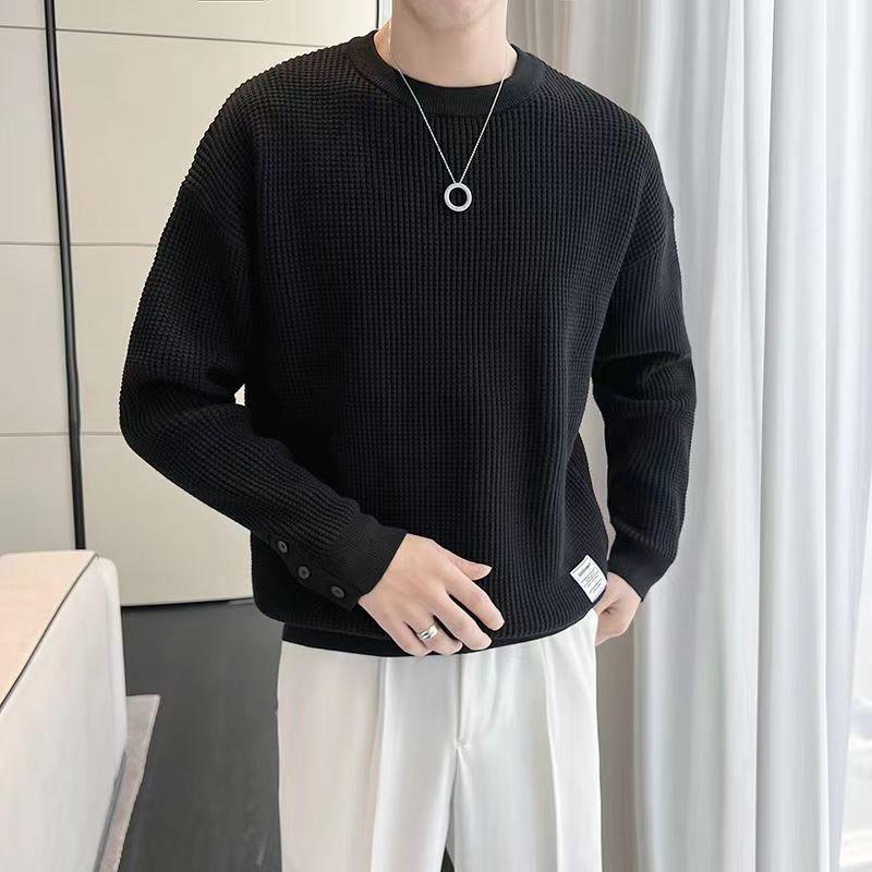 Men's Waffle Sweatshirt - Fleece-Lined, Loose Fit, Warm Autumn/Winter Trendy Top