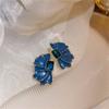 New Blue Glaze Flower Women's Stud Earrings Crystal Square Geometry Female Earrings Bohemian Wedding Ear Accessories
