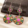 Enamel Flower Round Drop Earrings Ethnic Vintage Earrings for Women Versatile Personality  Daily Vacation Wearing Jewelry
