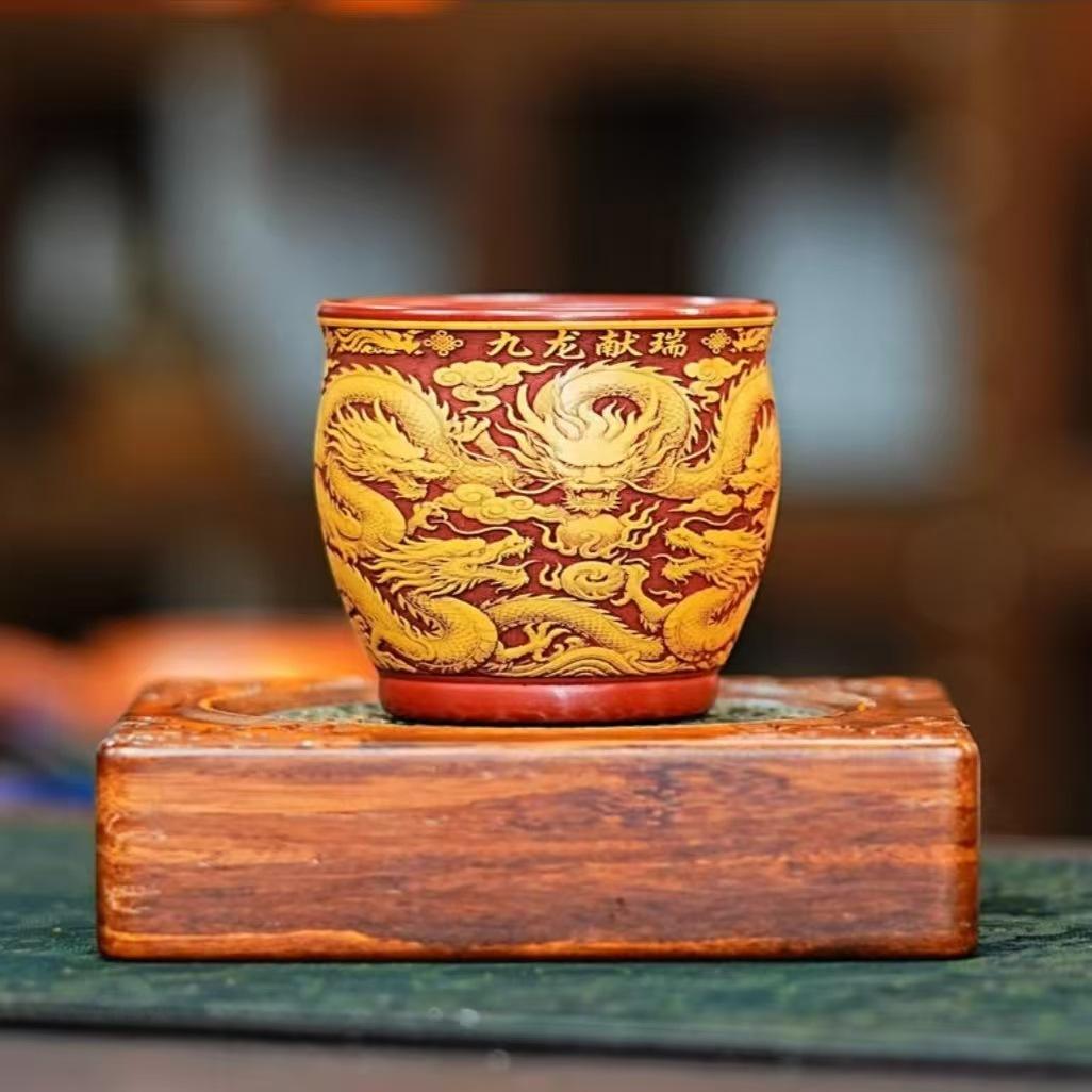 

180ml Yixing Purple Clay Nine Dragons Teacup Antique Tea Bowl Cup For Tea Tea-tasting Personal Cup Jianzhan Master Cups Cha As Your Choose