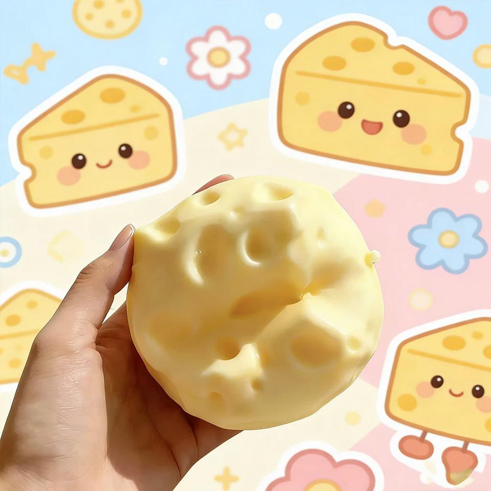 Quishy Cheese Toy, Simulation Cheese, Funny Prank Stress Relief Ball, Decompression Toy, Kids Toy With Soothing Squeezing Sound