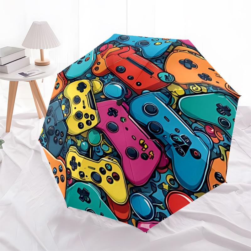 1pc Gaming Controllers Automatic Open/close Folding Compact Umbrella, 8 Rib Sturdy Canopy, Lightweight Portable, Everyday Use, Gift,,132