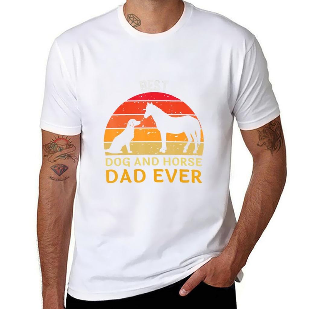 Mens Best Dog And Horse Dad Ever Papa Daddy Fathers Day Tshirt Classic Print Short Sleeve Shirt