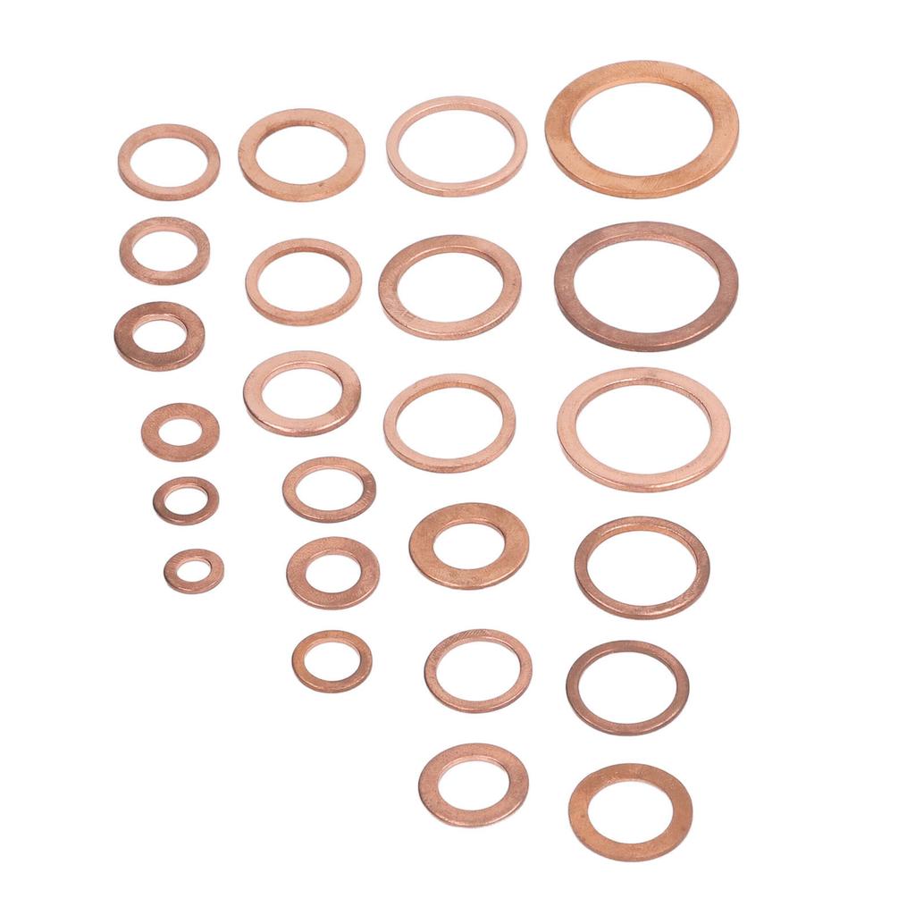 396PCS Round Flat Washer 24 Sizes Red Copper Flat Sealing Washer Set with Plastic Box Tweezers
