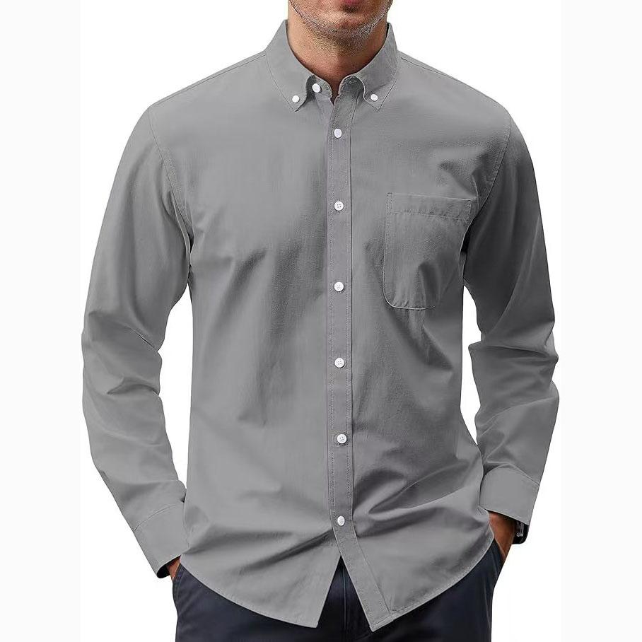 Spring men's solid color long sleeve casual shirt