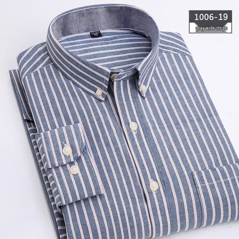 Men's Slim Fit Striped Plaid Oxford Long Sleeve Shirt