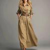 Women's Color Long Sleeve Button Down Shirt Dress - Casual Midi Length for Work
