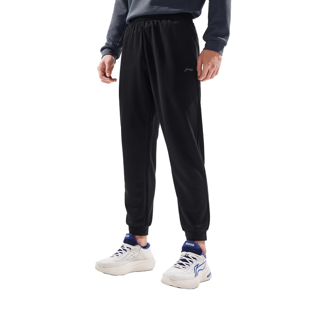 Li Ning Fitness Series Simple Versatile Comfortable Mid Waist Tapered Quick Dry Knitted Sports Pants Men Pants AKLV815-2