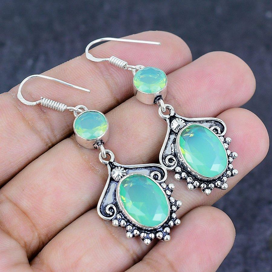 Natural Fire Opal Gemstone Handmade 925 Sterling Silver Earring 2.17" T0o63