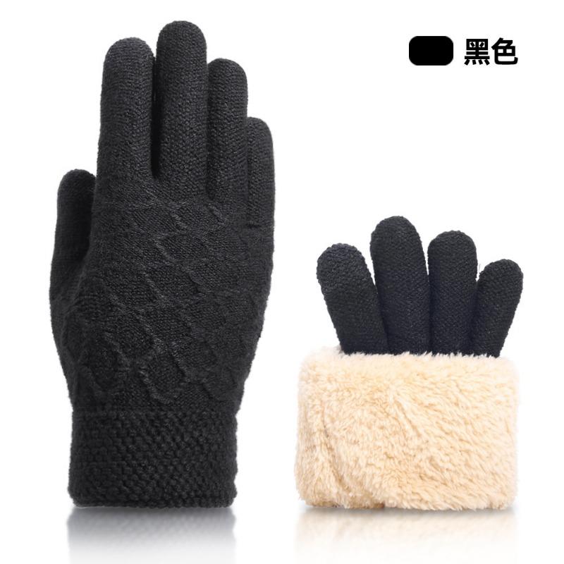 New wool knitted gloves men's winter piled thickened outdoor cold-proof and warm gloves