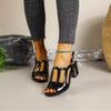 Summer Heels Medium Heel Buckle Female Footware Black 2024 Trend Fashion New Women's Pumps Shoes Peep Toe Women Sandals 40