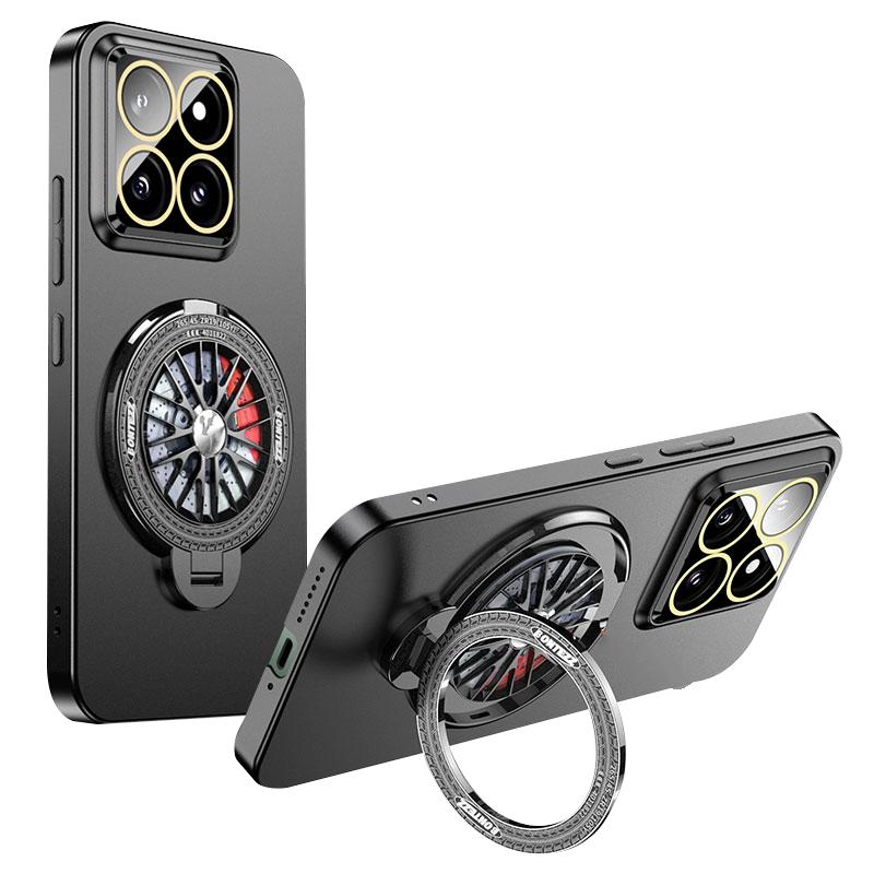 

VOERO Чехол для Xiaomi 14 Pro из ПК с вращающейся гироскопической подставкой и защитной пленкой для объектива Black