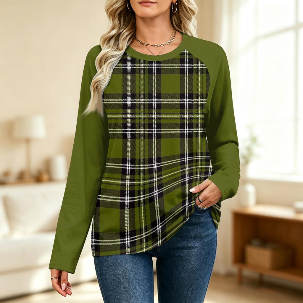 Women's Printed Colorblock Raglan Sleeve Neck Long Sleeve Sweatshirt