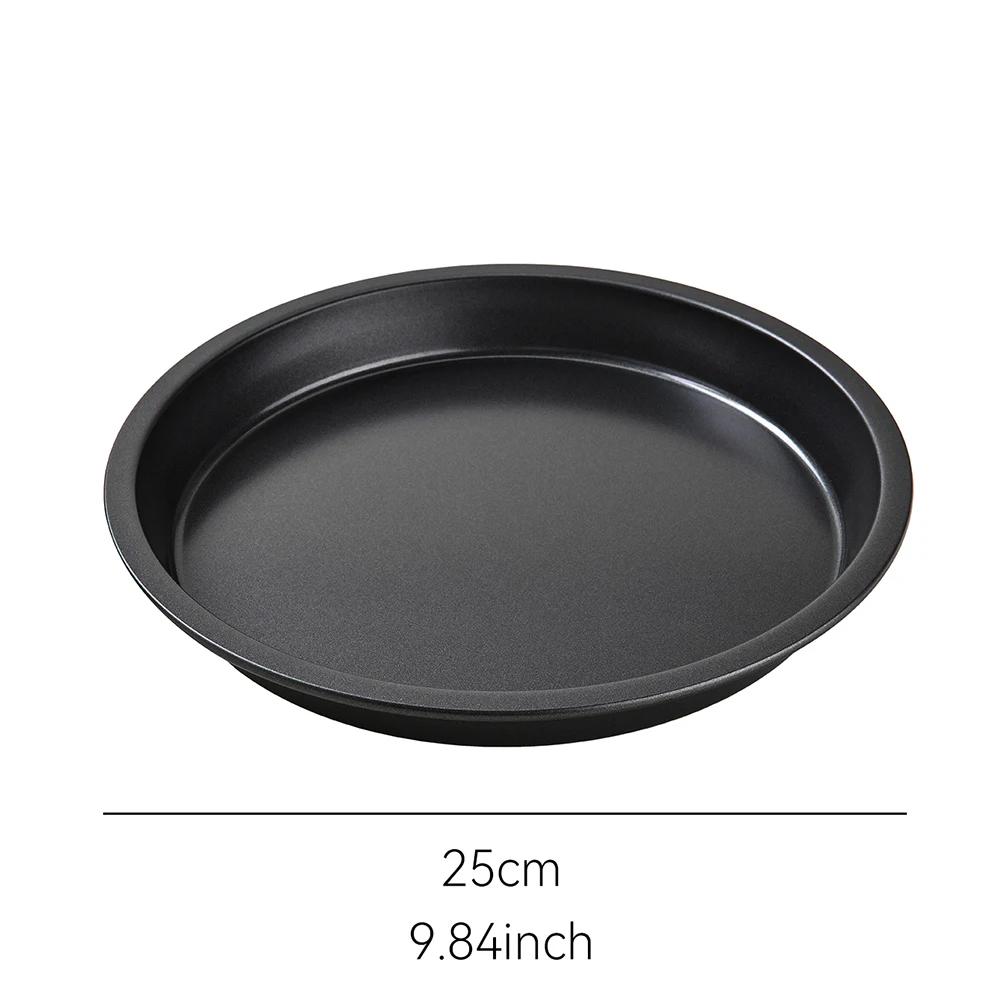 Kitchen Pizza Mould Pan Carbon Steel Ware Baking Pan Round Pizza Tray Round Baking Tray Heat-resistant for Home Pie Tins Black