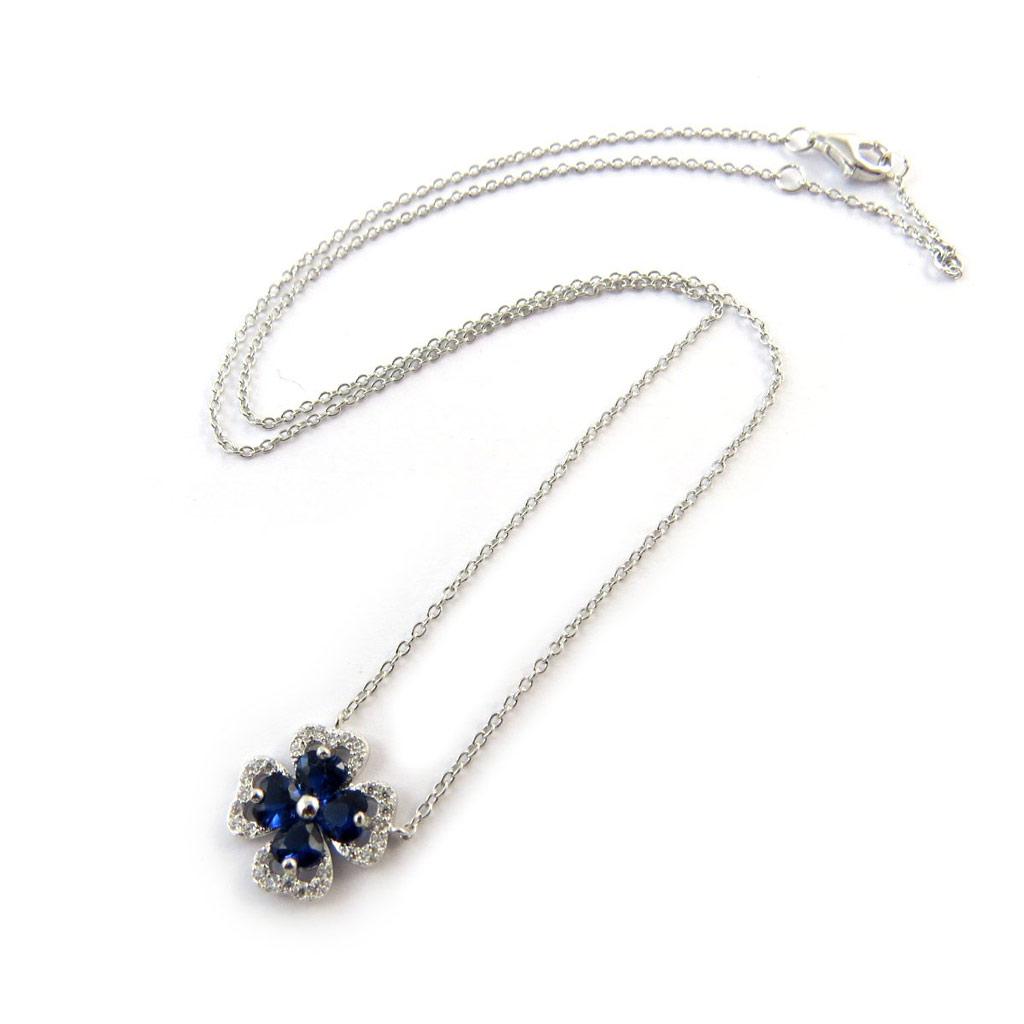 Les Trésors De Lily [N6822] - Silver Necklace 'Clover' Silver-white Sapphire (rhodium-plated) - 15x15 Mm