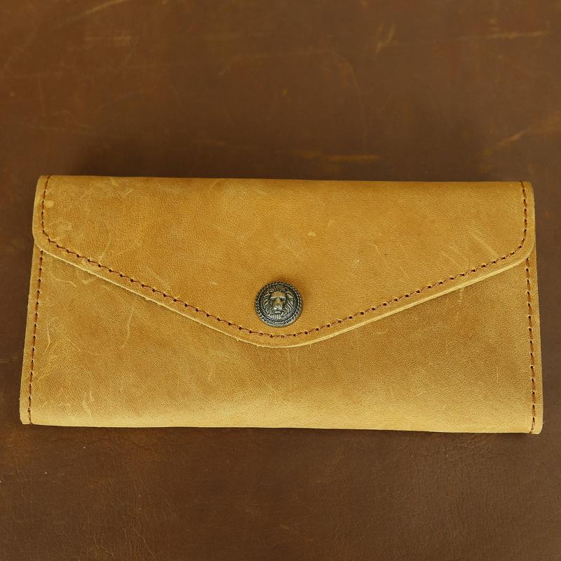 Новый кожаный кошелек-конверт Crazy Horse для мужчин и женщин, сумка для мобильного телефона из коровьей кожи, длинный ретро-кошелек-книжка, простой клатч 14cm*3cm*16cm